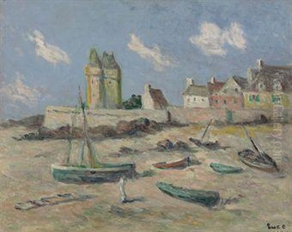 Saint-servan, Barques Echouees Oil Painting by Maximilien Luce