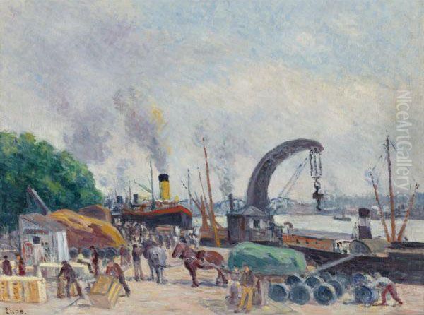 Le Quai De Bercy Oil Painting by Maximilien Luce