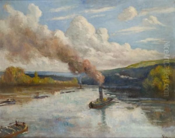 Rolleboise, La Seine Oil Painting by Maximilien Luce