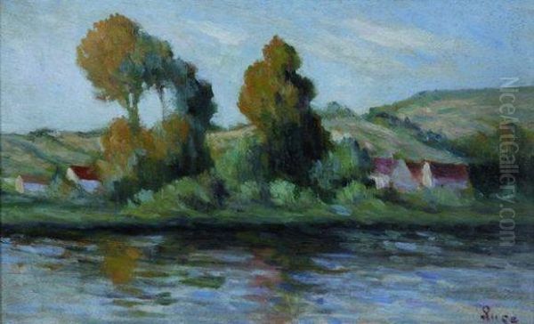 La Seine A Tripleval Oil Painting by Maximilien Luce