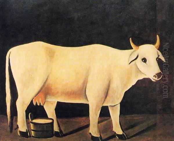 White Cow on a Black Background Oil Painting by Niko Pirosmanashvili