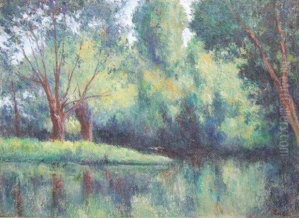  Rolleboise, Eau Dormante A L'ombre Des Arbres  Oil Painting by Maximilien Luce