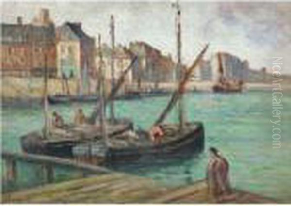 Honfleur, Bateaux Au Port Oil Painting by Maximilien Luce