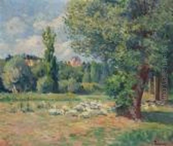 Paysage Aux Oies Oil Painting by Maximilien Luce