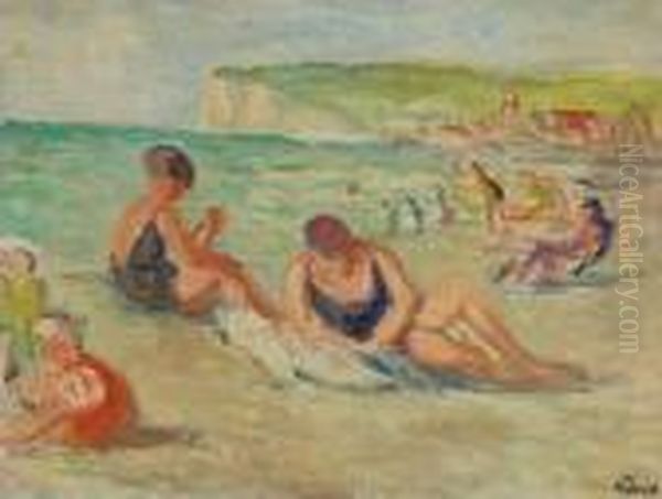 La Plage A Mers-les-bains Oil Painting by Maximilien Luce