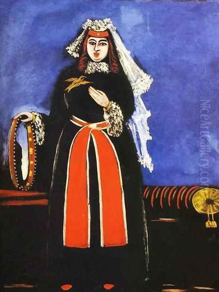 A Georgian Woman with Tamboreen 1906 Oil Painting by Niko Pirosmanashvili