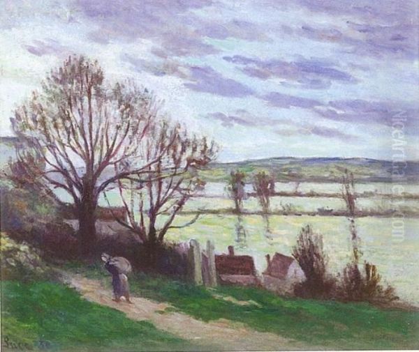 La Seine Et Les Inondations Vues De La Cote Derolleboise Oil Painting by Maximilien Luce