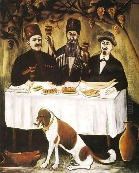 Feast in a Gazebo Oil Painting by Niko Pirosmanashvili