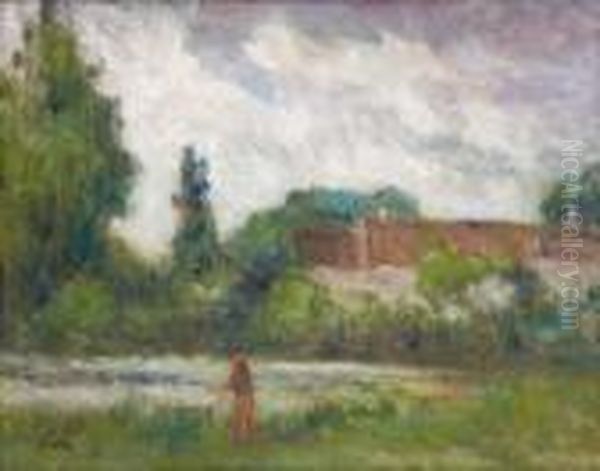 Personnage Au Bord De La Riviere Oil Painting by Maximilien Luce