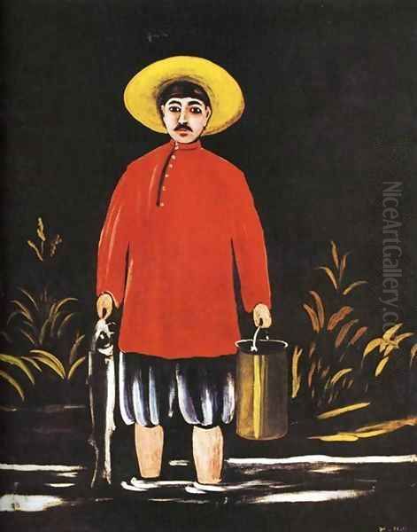 Fisherman in a Red Shirt Oil Painting by Niko Pirosmanashvili