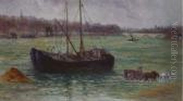 Peniche Sur La Seine Oil Painting by Maximilien Luce