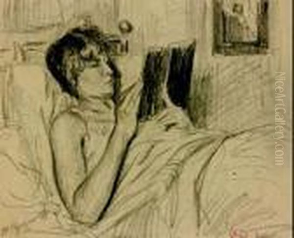 Femme Lisant Dans Son Lit Oil Painting by Maximilien Luce