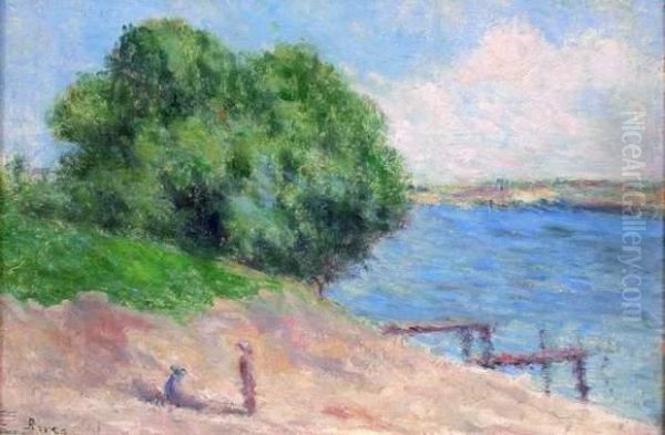 Bords De Seine Dans Les Environs De Rolleboise Oil Painting by Maximilien Luce