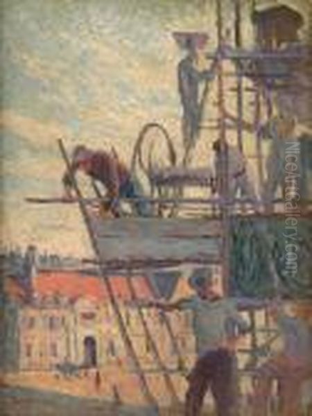 L'echafaudage (etude) Oil Painting by Maximilien Luce