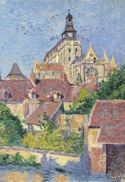 La Cathedrale De Gisors Vue Du Fosse Aux Tanneurs Oil Painting by Maximilien Luce