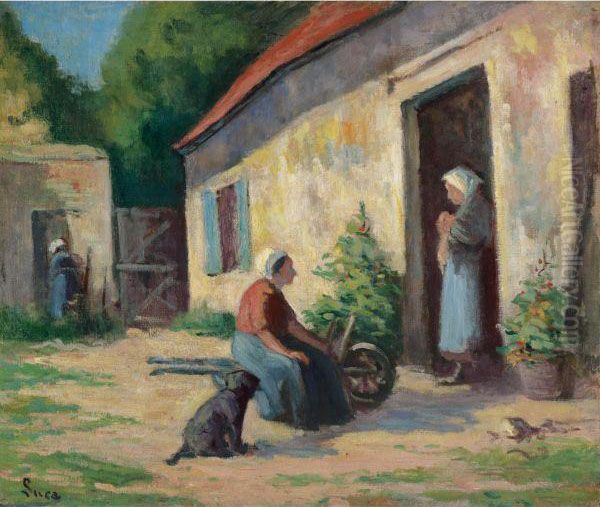 Rolleboise, La Cour Oil Painting by Maximilien Luce