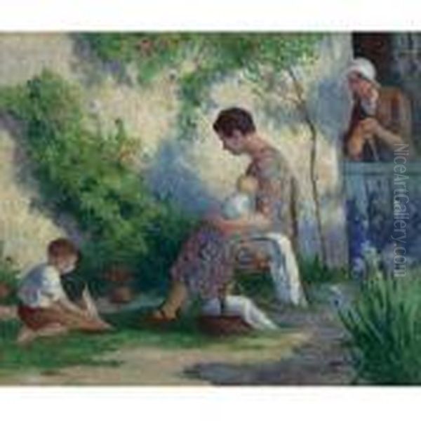 Rolleboise: Madame, Jean, Et Madeleine Oil Painting by Maximilien Luce