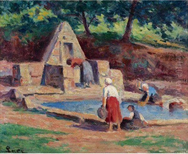 Kermouster, Les Lavendieres Oil Painting by Maximilien Luce