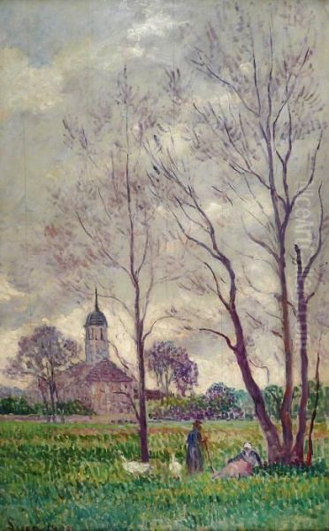 Les Gardiennes D'oies Oil Painting by Maximilien Luce