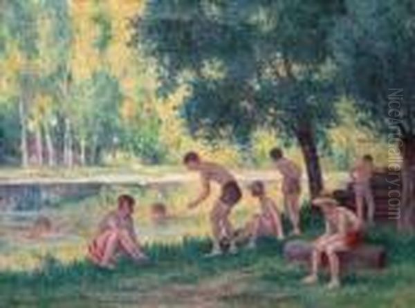 Baignade Dans La Cure Oil Painting by Maximilien Luce