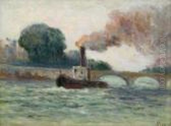 Paris, Remorqueur Sur La Seine Oil Painting by Maximilien Luce