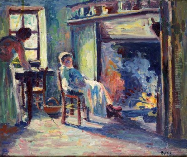 Au Coin Du Feu Oil Painting by Maximilien Luce