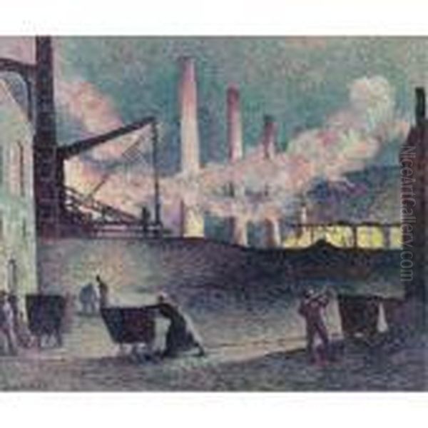 Four D'usines A Couillet Oil Painting by Maximilien Luce