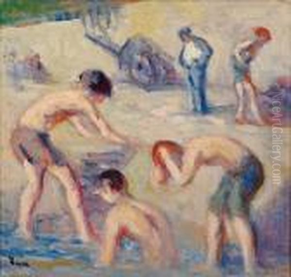 Jeunes Baigneurs Oil Painting by Maximilien Luce