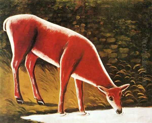 Roe Deer by a Creek Oil Painting by Niko Pirosmanashvili