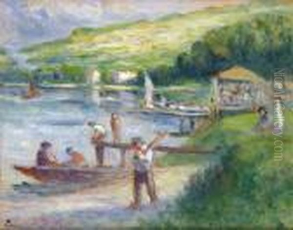 Rolleloire, Guinguette En Bord De Seine Oil Painting by Maximilien Luce