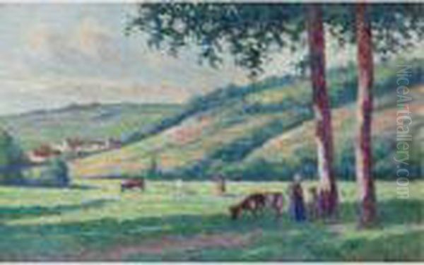 Paysage Aux Bergeres Et Vachers Oil Painting by Maximilien Luce