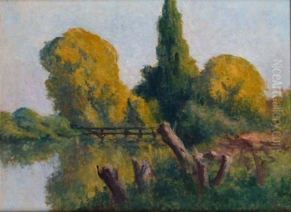 Rolleboise, Le Petit Bras De Seine En Automne Oil Painting by Maximilien Luce