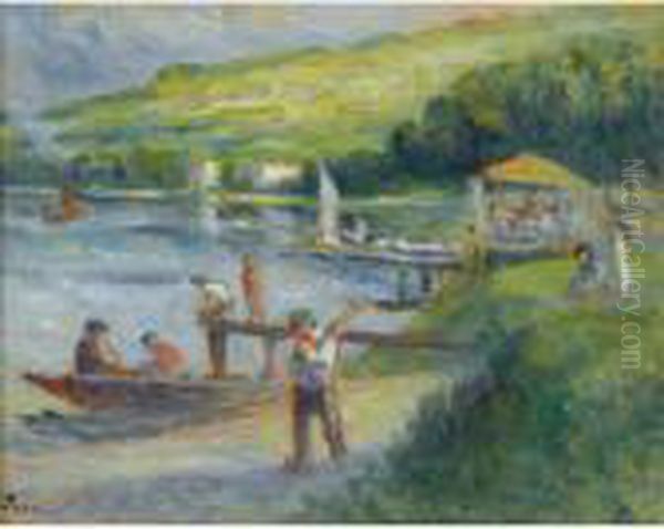 Rolleboise, Guiguette Au Bord De La Seine Oil Painting by Maximilien Luce