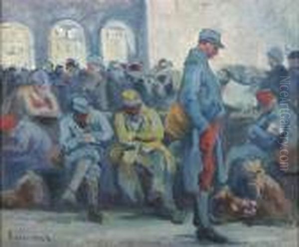 La Lecture Parmis Les Soldats Oil Painting by Maximilien Luce