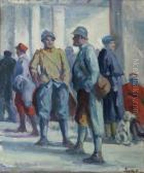 Soldats A La Gare Du Nord Oil Painting by Maximilien Luce