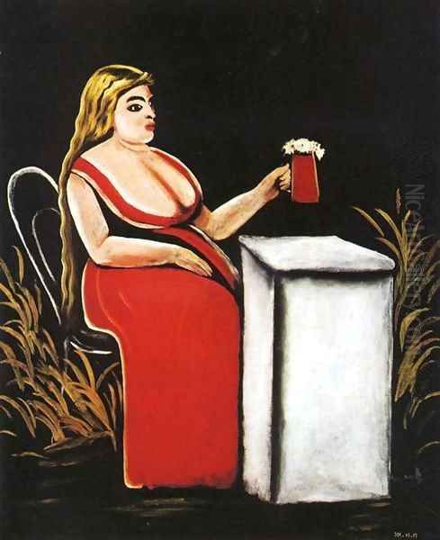 Woman with a Mug of Beer Oil Painting by Niko Pirosmanashvili