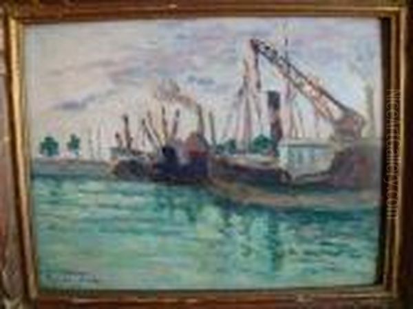 Bateaux De Peche A Honfleur Oil Painting by Maximilien Luce