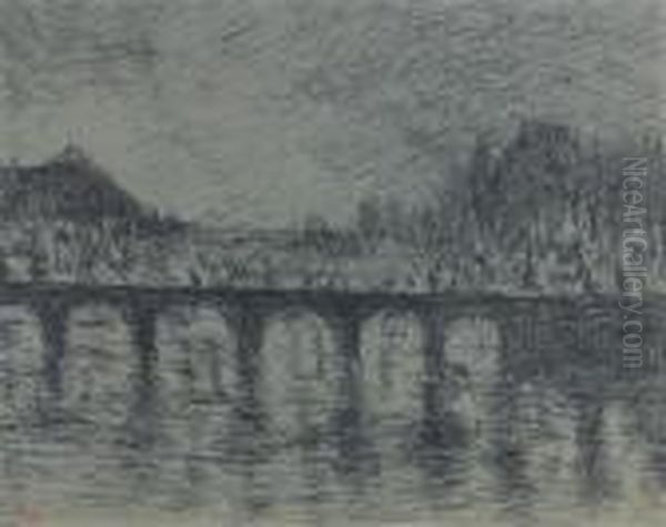 La Seine Au Niveau Du Louvre : Vision Nocturne Oil Painting by Maximilien Luce