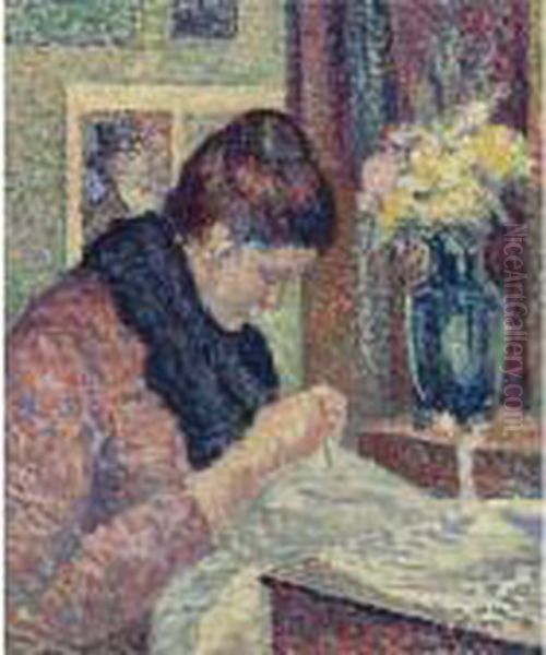 Femme Cousant Oil Painting by Maximilien Luce