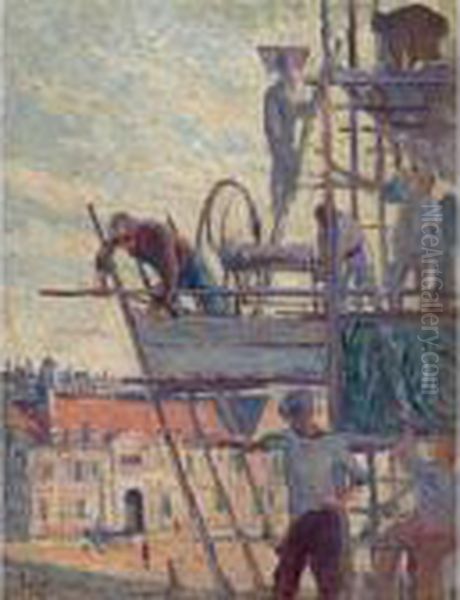 L'echafaudage, Etude Oil Painting by Maximilien Luce