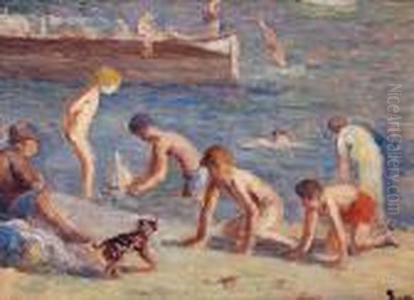 La Baignade Oil Painting by Maximilien Luce