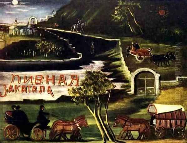 Signboard Pub at Zakataly Oil Painting by Niko Pirosmanashvili