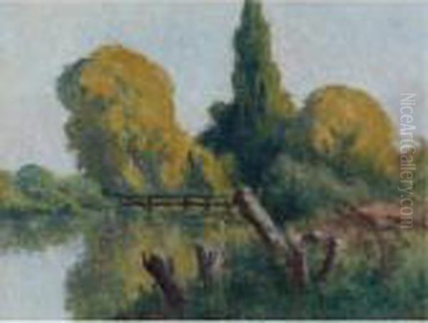 Rolleboise, Le Petit Bras De Seine En Automne Oil Painting by Maximilien Luce