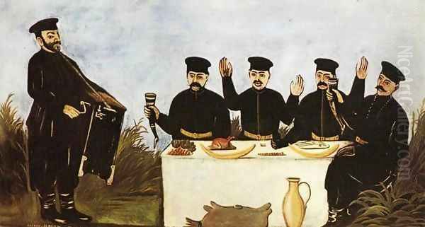 Feast with Barrel Organist Datico 1906 Oil Painting by Niko Pirosmanashvili