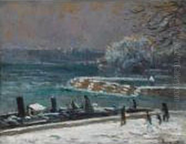 L'ecluse Du Pont Des Arts, L'hiver Oil Painting by Maximilien Luce