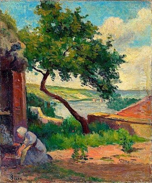 Rolleboise, L'abricotier Oil Painting by Maximilien Luce