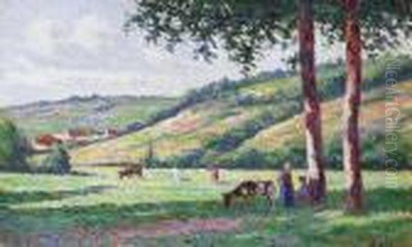 Pturage Anime En Bord De Riviere Oil Painting by Maximilien Luce