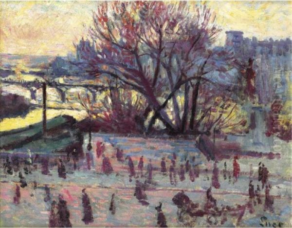 La Seine Vue De L'atelier De Pissarro Oil Painting by Maximilien Luce