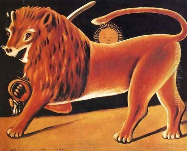 Lion and Sun Oil Painting by Niko Pirosmanashvili