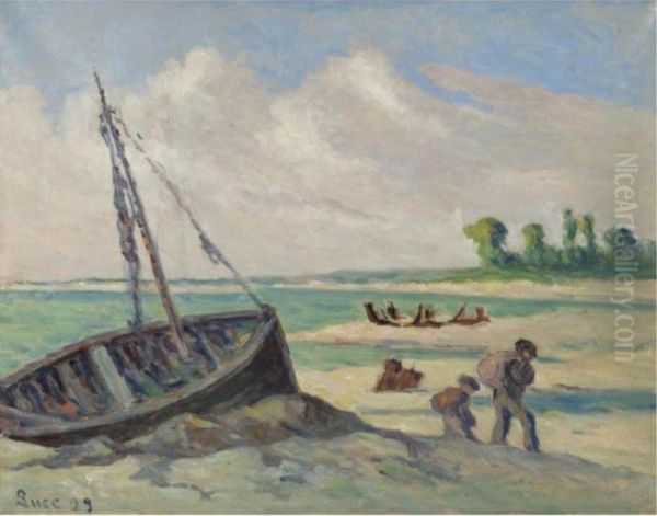 Environs Du Treport, Barque Echouee Oil Painting by Maximilien Luce